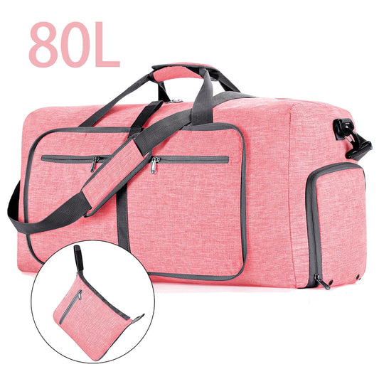 DAK13DBTB0000PK80L 80L Duffle Bag with Shoes Compartment, 28" Foldable Travel Duffel Bags for Men Women, Large Packable Travel Bag Water Repellent & Tear Resistant, Overnight Weekend Bag for Men (Pnk)
