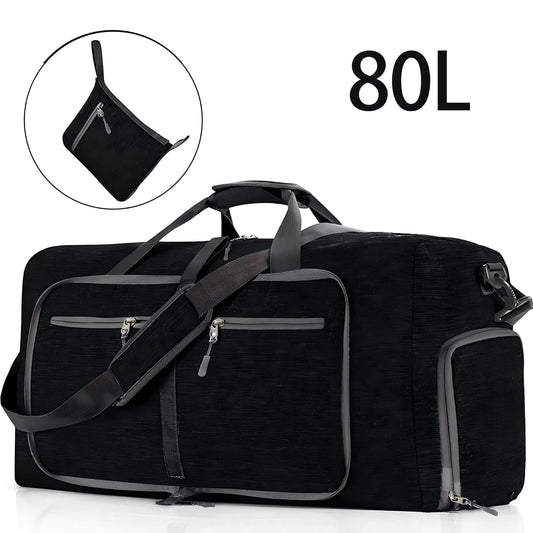 DAK13DBTB0000BK80L 80L Duffle Bag with Shoes Compartment, 28" Foldable Travel Duffel Bags for Men Women, Large Packable Travel Bag Water Repellent & Tear Resistant, Overnight Weekend Bag for Men (Black)