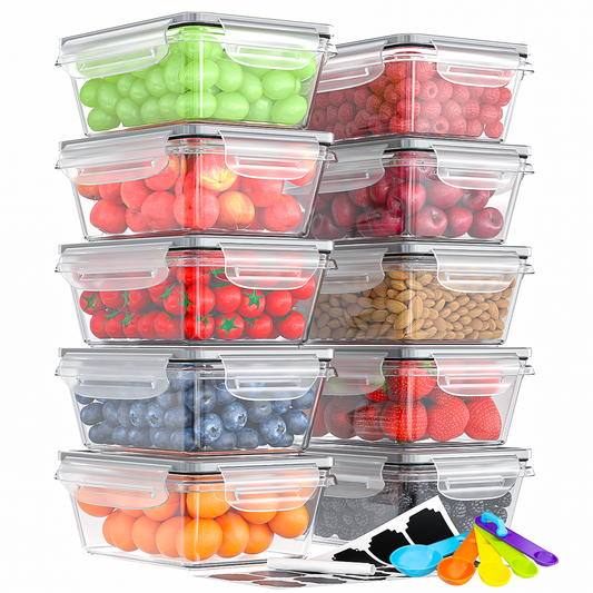 DAK01FSCS0020CR 20 PCS Food Storage Containers with Airtight Lids, BPA-Free Plastic Meal Prep & Lunch Containers for Kitchen Organization, Pantry Storage, Includes Free Labels & Marker (10 Containers + 10 Lids)