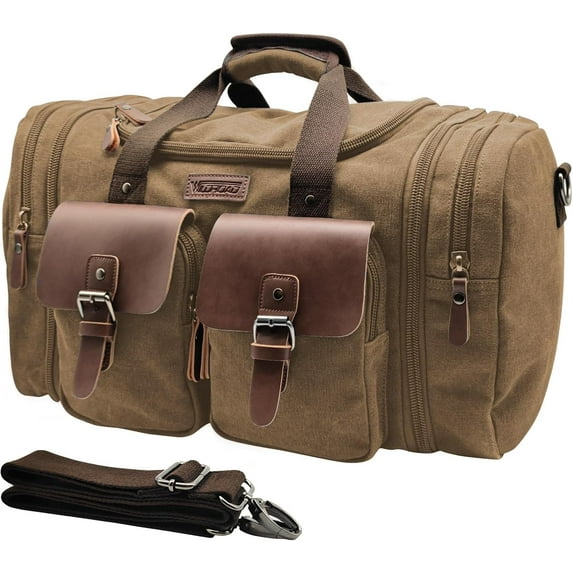 DAK26CNTB0000CF Canvas Duffle Bag for Travel 60L Expandable Duffel Weekend Overnight Bag men (Coffee)