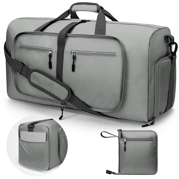 DAK24FTDB065LGY Foldable Collapsible Waterproof Travel Duffel Bag for Men and Women with Shoe Compartment