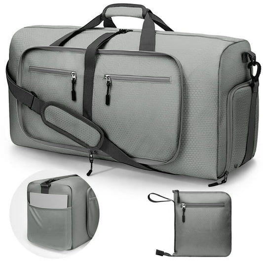 DAK24FTDB065LGY Foldable Collapsible Waterproof Travel Duffel Bag for Men and Women with Shoe Compartment