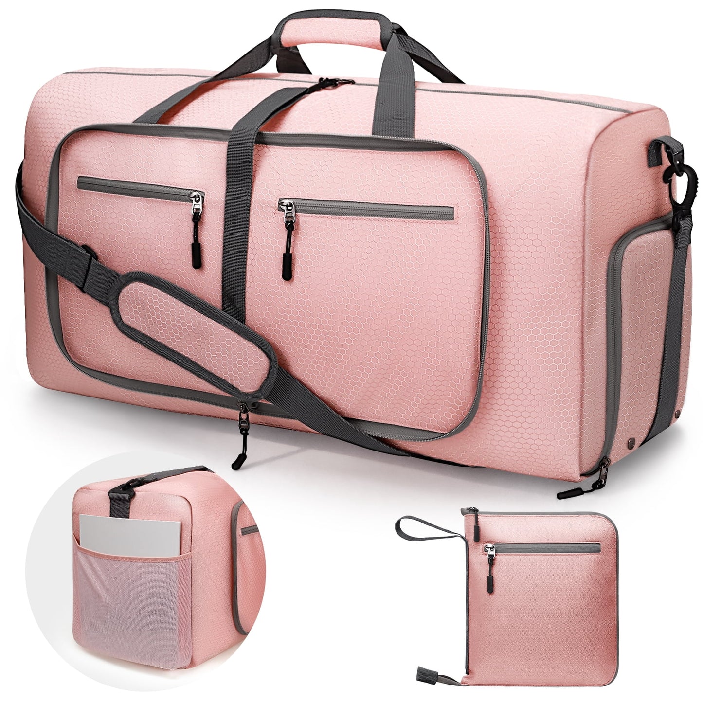 DAK24FTDB065LPK Foldable Collapsible Waterproof Travel Duffel Bag for Men and Women with Shoe Compartment