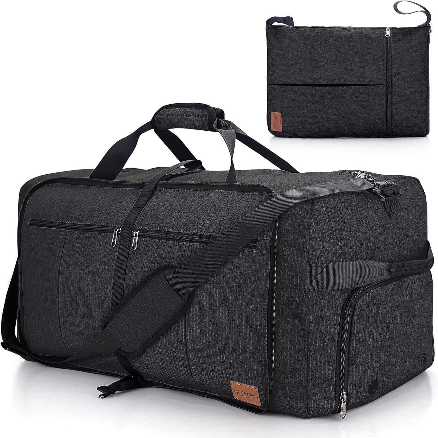 DAK24FTDB065LBK Foldable Collapsible Waterproof Travel Duffel Bag for Men and Women with Shoe Compartment