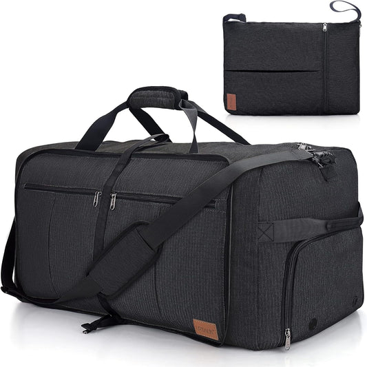 DAK24FTDB065LBK Foldable Collapsible Waterproof Travel Duffel Bag for Men and Women with Shoe Compartment