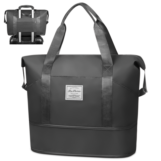 DAK16TBEB0000BK Expandable Travel Duffle Bag, Weekender Bag Carry on Overnight Bag with Wet Pocket for Women Men, 35L Foldable Personal Item Bag Sports Tote Gym Bag Hospital Mom Tote Bag for Labor and Delivery Black