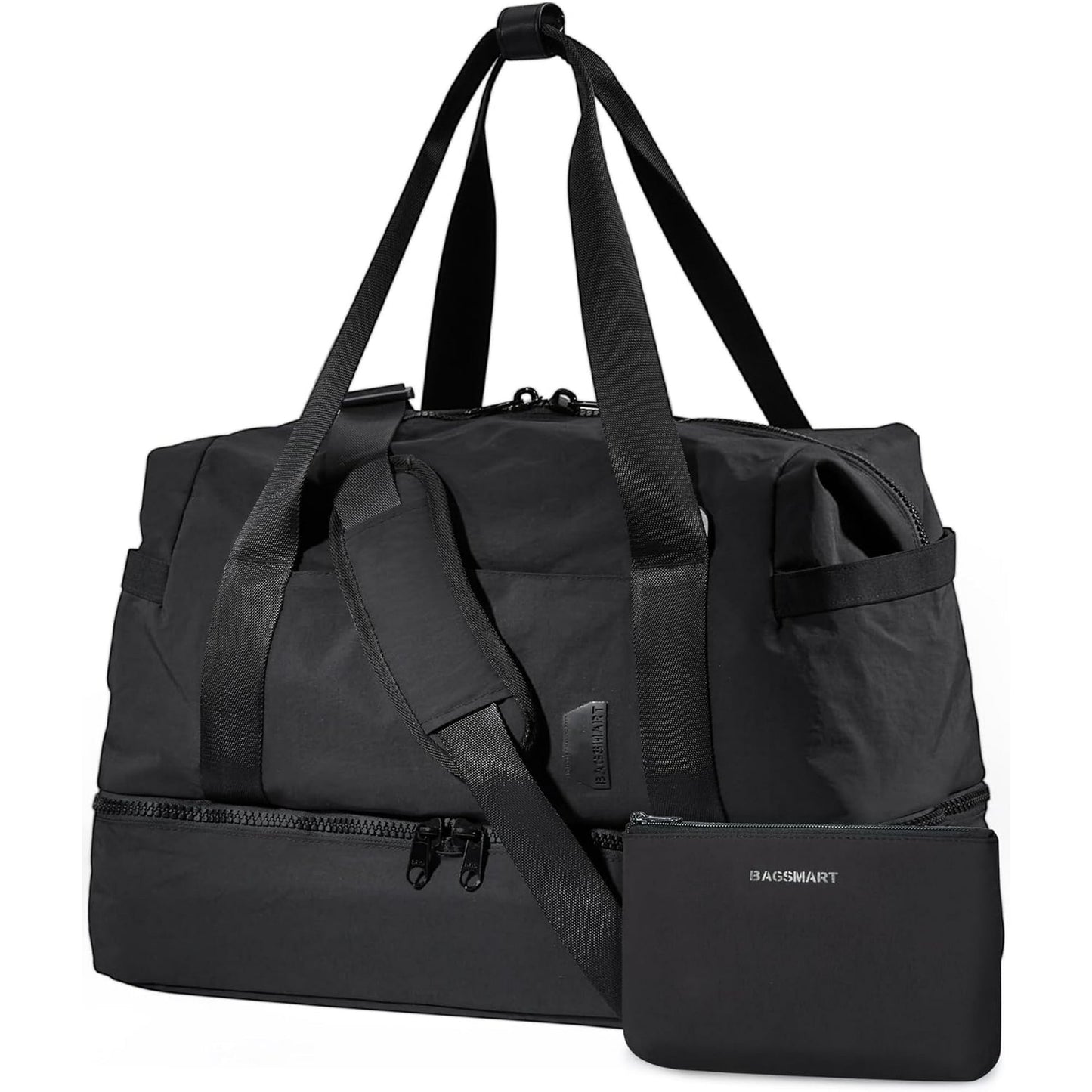 DAK18WBTB0000BK Large Women Travel Duffle Bag - Carry on Overnight Bag Weekend Travel Duffel Tote Bag Yoga Gym Bag with Wet Pocket Toiletry Weekender Overnight Bag for Travel Business Trips Sport Hospital Black