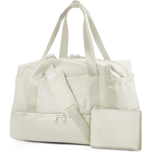 DAK18WBTB0000BE Large Women Travel Duffle Bag - Carry on Overnight Bag Weekend Travel Duffel Tote Bag Yoga Gym Bag with Wet Pocket Toiletry Weekender Overnight Bag for Travel Business Trips Sport Hospital White