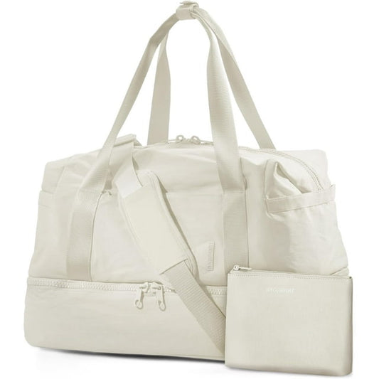 DAK18WBTB0000BE Large Women Travel Duffle Bag - Carry on Overnight Bag Weekend Travel Duffel Tote Bag Yoga Gym Bag with Wet Pocket Toiletry Weekender Overnight Bag for Travel Business Trips Sport Hospital White