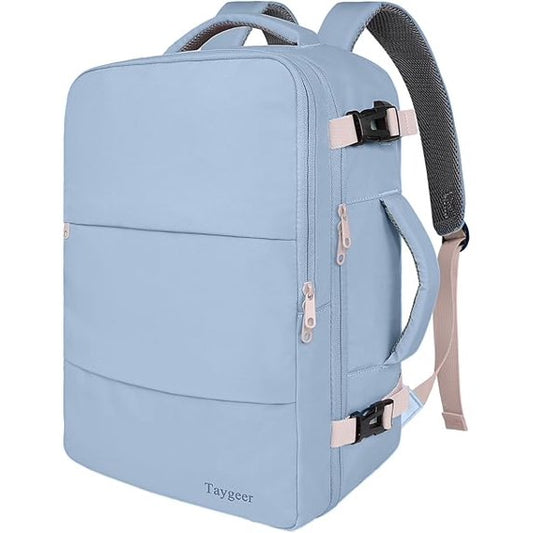 DAK09TRBP0000BU Travel Backpack for Women Men, Carry On Backpack with USB Charging Port & Shoe Pouch, TSA 17.7 inch Laptop Backpack Flight Approved, Nurse Bag Casual Daypack for Weekender Business Hiking, Blue
