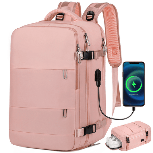 DAK10TRBP0000PK 17.7" Travel Backpack with USB Port & Shoe Compartment, TSA-Approved Laptop Carry On Backpack, Waterproof Large Casual Daypack Travel Bag for Women Men Weekender Trips, Business & Hiking, Pink