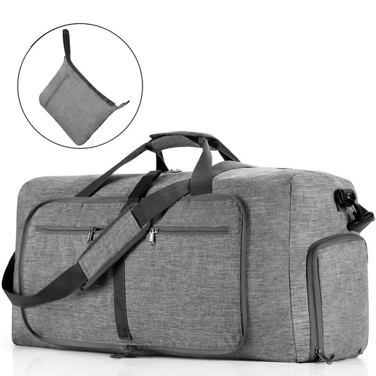 DAK14DBTB0000GY65L Travel Duffle Bag, 65L Foldable Weekender Bags for Women with Shoe Compartment, Carry on Overnight Bag for Men Women, Gym Travel Bag Water Repellent & Tear Resistant, Gray