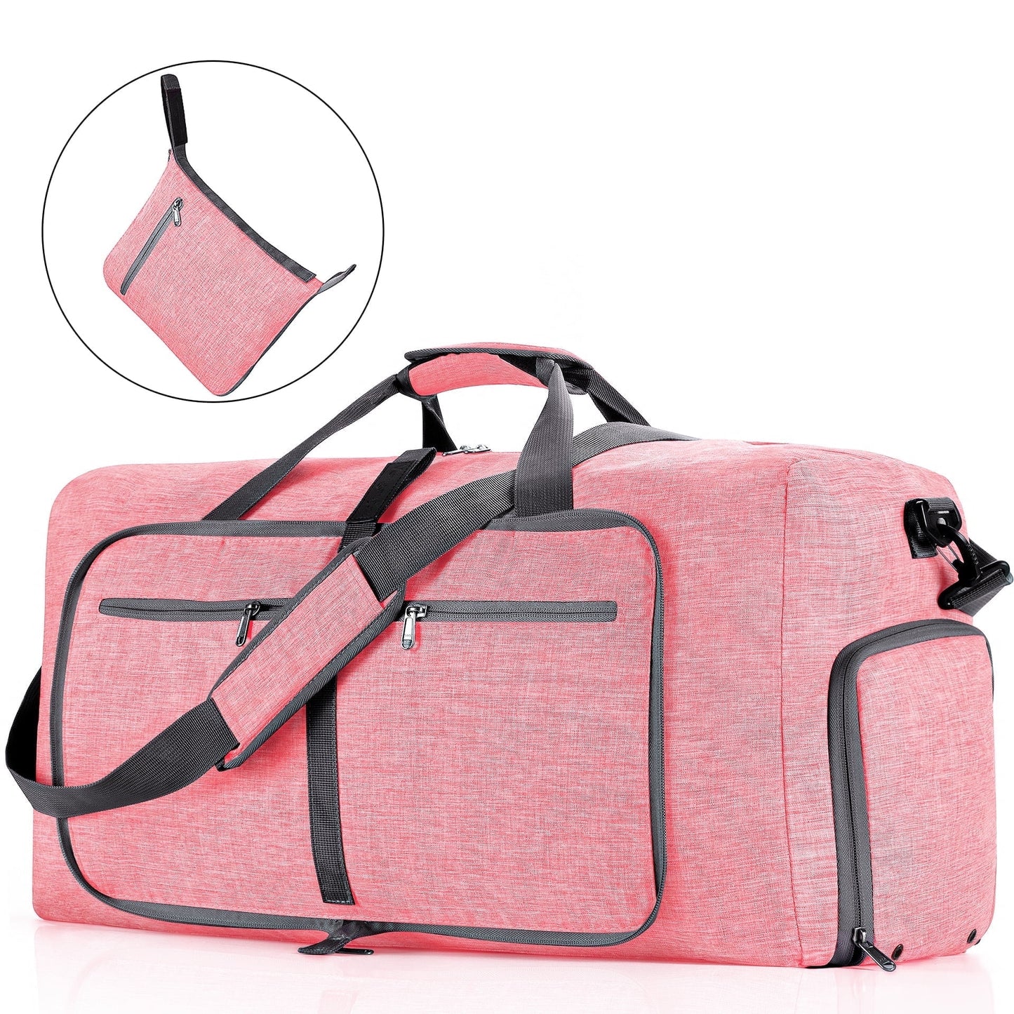DAK14DBTB0000PK65L Travel Duffle Bag, 65L Foldable Weekender Bags for Women with Shoe Compartment, Carry on Overnight Bag for Men Women, Gym Travel Bag Water Repellent & Tear Resistant Pink
