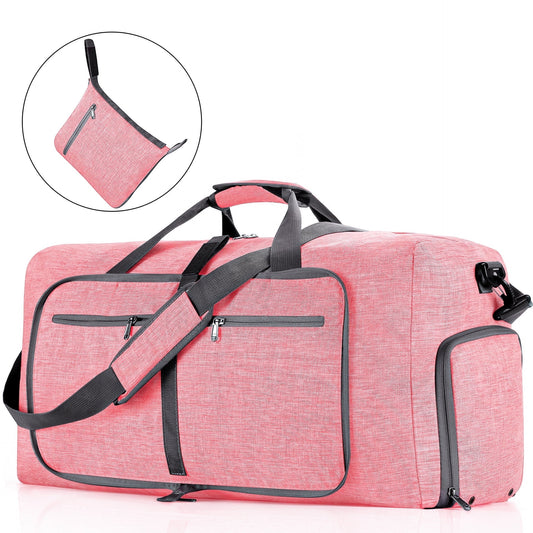 DAK14DBTB0000PK65L Travel Duffle Bag, 65L Foldable Weekender Bags for Women with Shoe Compartment, Carry on Overnight Bag for Men Women, Gym Travel Bag Water Repellent & Tear Resistant Pink