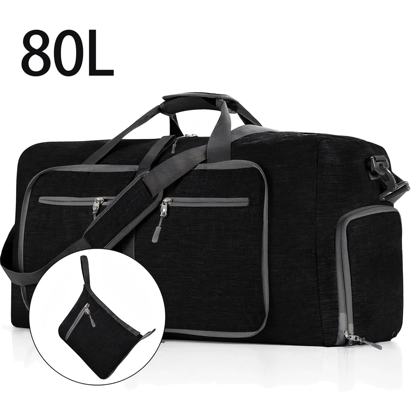 DAK14DBTB0000BK80L Travel Duffle Bag, 80L Foldable Weekender Bags for Women with Shoe Compartment, Carry on Overnight Bag for Men Women, Gym Travel Bag Water Repellent & Tear Resistant, Black