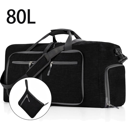 DAK14DBTB0000BK80L Travel Duffle Bag, 80L Foldable Weekender Bags for Women with Shoe Compartment, Carry on Overnight Bag for Men Women, Gym Travel Bag Water Repellent & Tear Resistant, Black