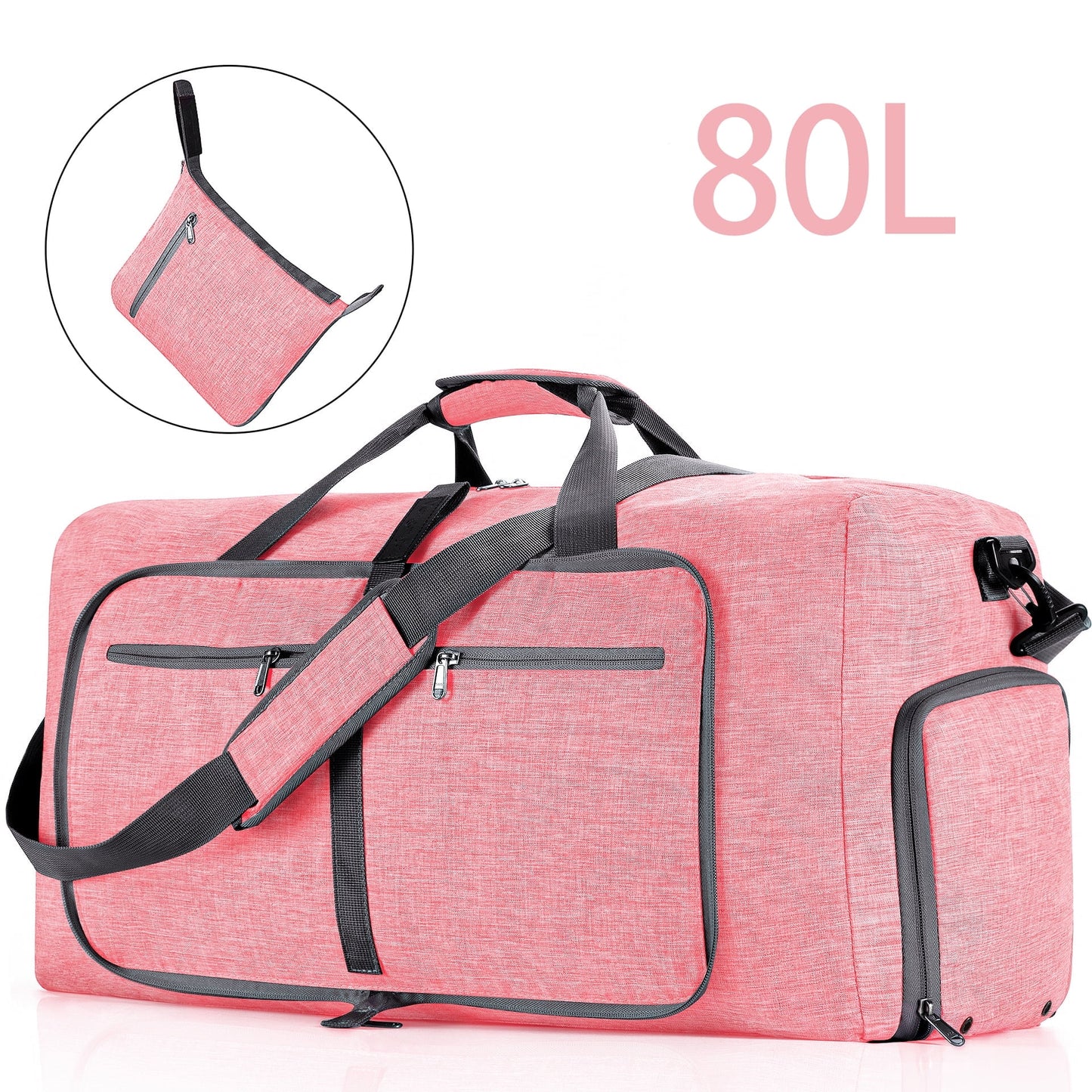 DAK14DBTB0000PK80L Travel Duffle Bag, 80L Foldable Weekender Bags for Women with Shoe Compartment, Carry on Overnight Bag for Men Women, Gym Travel Bag Water Repellent & Tear Resistant, Pink
