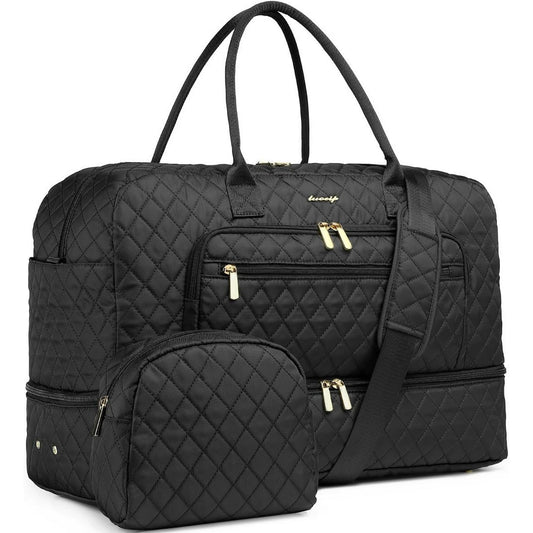 DAK19TBWB0000BK Weekender Bags for Women,Personal Item Travel Bag with Shoes Compartment,Overnight Travel Duffel Bag with Toiletry Bag, Black