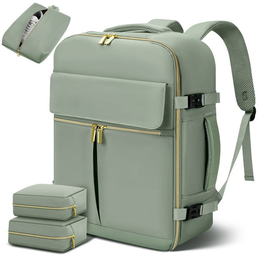 DAK10TLBP0000GE3pcs 18.9" Large Travel Backpack for Women Men as Personal Item Flight Approved, 40L Luggage Carry On Backpack, Daypack Business Laptop Backpack Waterproof Outdoor Sports with 3 Packing Cubes, Green